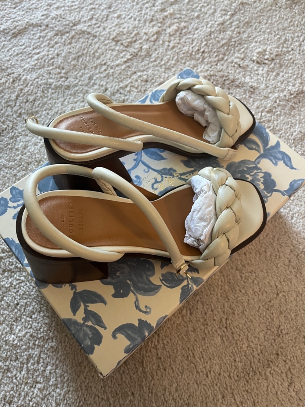 Sezane Isadora White Braided Heels Sandals Size 35 - Picture 5 of 9